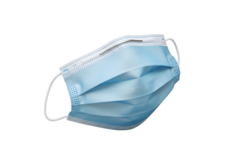 Close-up of a light-blue disposable face mask.