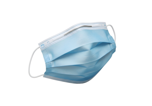 Close-up of a light-blue disposable face mask.