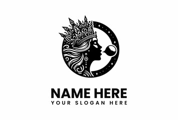 Intricate Silhouette of a Royal Queen with Crown and Bubble Design.