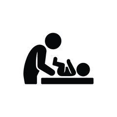 Simple icon of parent changing baby s diaper on a flat surface