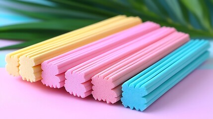 Fototapeta premium Multicolored, ribbed modeling clay sticks arranged in a row.
