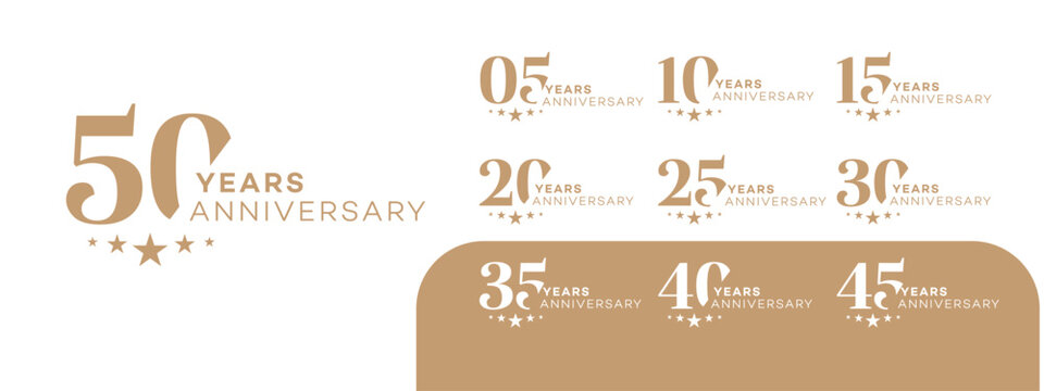Anniversary Logos  5, 10, 15, 20, 25, 30, 35, 40, 45, 50 Years  Gold Design Set