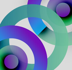 Fototapeta premium Abstract circles overlap, creating vibrant blue, purple, teal gradients. Minimalist design, modern aesthetic, smooth transitions present.