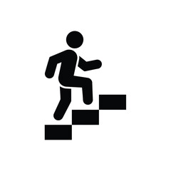 Silhouette of a person climbing up a set of stairs representing progress and achievement