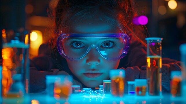 Young girl engrossed in science experiments