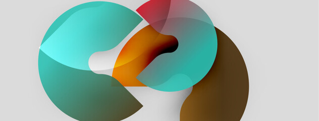 Abstract shapes overlap, creating dynamic composition. Colors blend, forming soft gradients. Minimalist design evokes modern aesthetic.