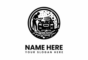 Stylish Car Wash Logo Design with Water Spray.