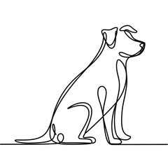 Simple continuous line drawing of a happy dog sitting and looking to the side