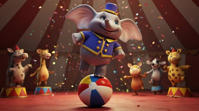The Elephant cartoon standing on the ball with blue Outfit