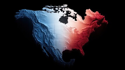 Map highlighting population density across US and Canada using heat map style with gradients from blue to red