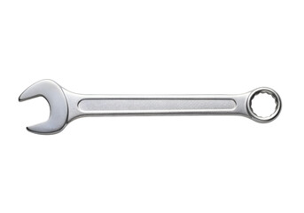 A metallic wrench against a black background.