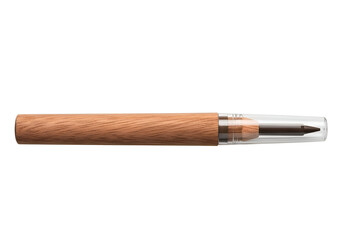Wooden-cased eyebrow pencil with dark brown lead.