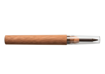 Wooden-cased eyebrow pencil with dark brown lead.