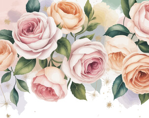 Pastel Rose Happy Birthday Card with Elegant Watercolor Floral Design