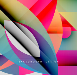 Abstract colorful shapes overlap, creating dynamic visual effect. Bright gradients, smooth curves dominate composition. Modern design element.