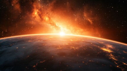 Obraz premium Fiery sunrise over a planet