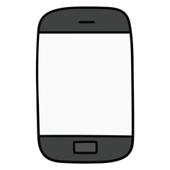 Hand-drawn cartoon gray mobile phone or smartphone on a white background.