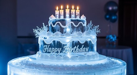 Ice sculpture birthday cake with candles happy birthday celebration party event