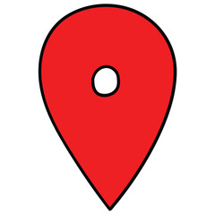 Hand-drawn cartoon red map pin icon on a white background.