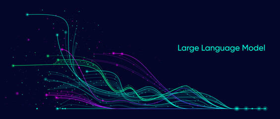 Illustration of abstract stream. Artificial intelligence. Big data, technology, AI, data transfer, data flow, large language model, generative AI
