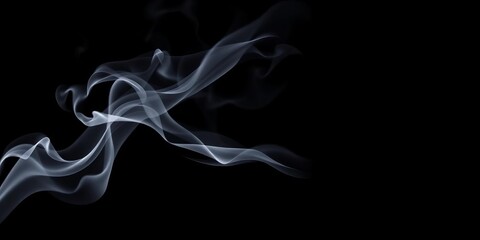 Wispy white smoke curls and swirls against a pure black backdrop,  vapor,  detail
