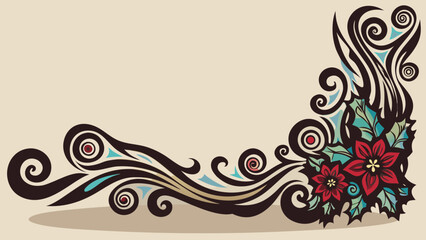 Decorative corner design with floral elements swirls and stylized leaf patterns in brown and red colors