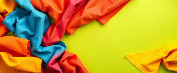 Vibrant colored cloth napkins arranged in a flatlay overhead shot,   variety,  blue