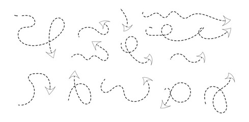 Pfeil Vektor Set: Gepunktete gebogene Pfeile, Doodle-Stil, Richtungslinien, Skizze, Bewegung, Loop, Orientierung, Gestaltung, Illustration, Vektor (Nr. 228)

