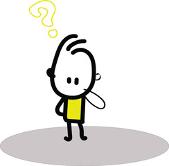 Strichmännchen Illustration: Denkende Figur mit Fragezeichen, Verwirrung, Nachdenken, Idee, Problemlösung, Skizze, Symbol, Konzept, Vektor (Nr. 220)

