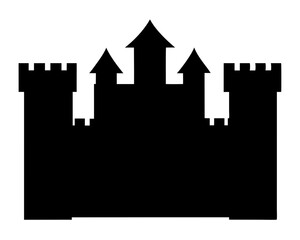 Obraz premium Black silhouette of a fantasy castle with multiple towers and battlements