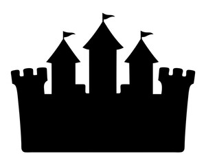 Fototapeta premium Black silhouette of a classic medieval fairytale castle with turrets