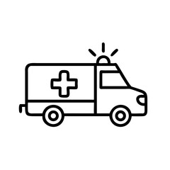 Line art illustration of ambulance with flashing lights  
