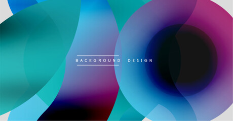 Abstract fluid shapes overlap, creating vibrant color gradients. Modern design emphasizes smooth transitions, dynamic composition.
