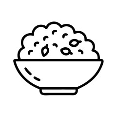 Bowl of fried rice with vegetables outlined in minimalist style  