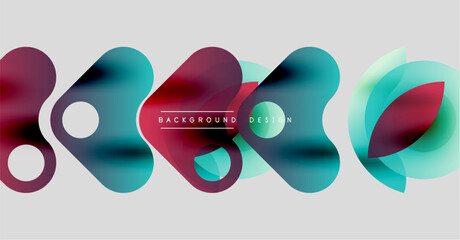 Abstract fluid shapes, vibrant colors, modern design. Overlapping elements create dynamic visual texture. Background includes text background design.