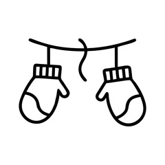 Mittens hanging on a string in minimalist line art style  