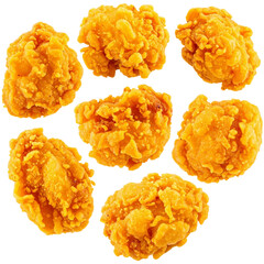 Fried popcorn chicken isolated on white and transparent background
