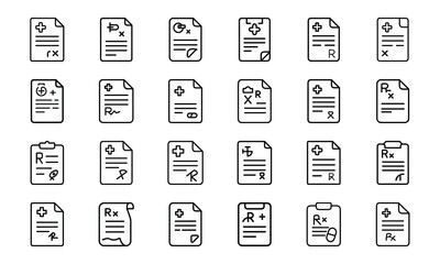 Modern Healthcare and Medical Line Icons – Patient Care, Hospital Equipment, Diagnosis Tools, Toothbrush, Prescription, Injection, and Medical Communication Symbols