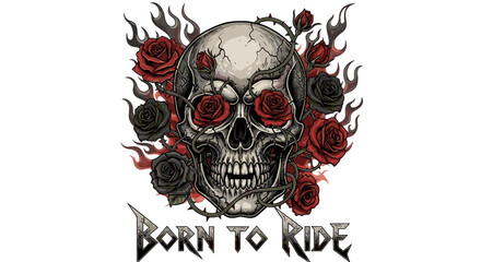 Skull Roses Flames Born to Ride Biker Graphic Design