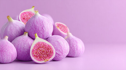 A cartoonish 3D fruit figure with a purple peel and visible seeds.