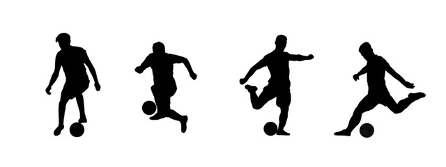 Soccer Player Silhouette Collection Dynamic Kicks and Moves, Football Athlete Silhouette Set in Action Poses
