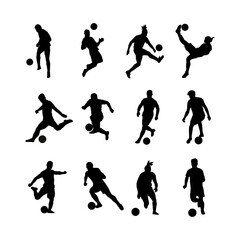 Soccer Player Silhouette Collection Dynamic Kicks and Moves, Football Athlete Silhouette Set in Action Poses