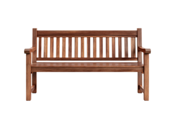 Wooden park bench, front view.  Solid wood construction