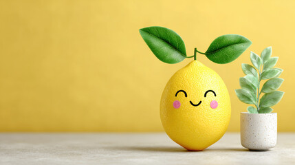 A cartoon lemon with a winking face in a 3D illustration style.