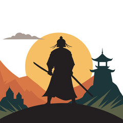 Samurai With Katana At Dawn Silhouette