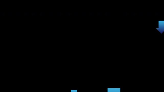 Blue Downward Arrow Animation Showing Decrease or Negative Effect (Alpha Channel, Looping)