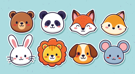 Adorable Kawaii Animal Faces Sticker Collection for Kids
