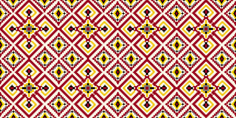 Geometric, seamless,pixel traditional ethnic, thai pattern, fabric pattern for textiles, rugs, wallpaper, clothing, sarong, batik, wrapping, embroidery, print, background, cover, illustration, vector