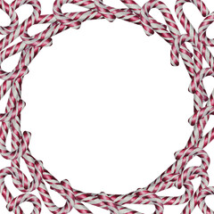 Watercolor illustration classic red and white candy cane with diagonal stripes, caramel frame in realistic style. Perfect for Christmas packaging, holiday cards, festive decor and seasonal branding.
