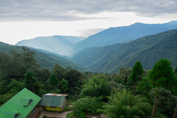 Scenic beauty of layers of mountains, Okhrey, sikkim, India. Okhrey village of one of the remotest places in Sikkim where peaceful, tranquil Himalayan mountain range is enjoyed by tourists from India.